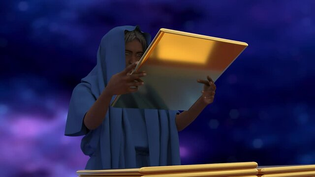 Enoch reading the heavenly tablets of gold 3d render