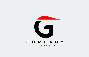 G red alphabet letter logo icon with black colour. Creative design for business and company