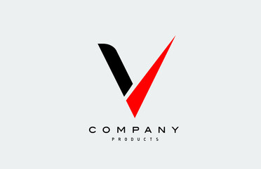 V red alphabet letter logo icon with black colour. Creative design for business and company