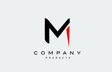 M red alphabet letter logo icon with black colour. Creative design for business and company
