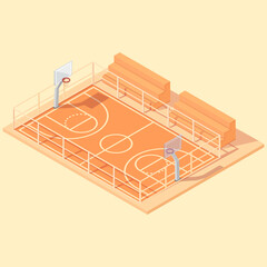 isometric basketball court with seats, vector illustration