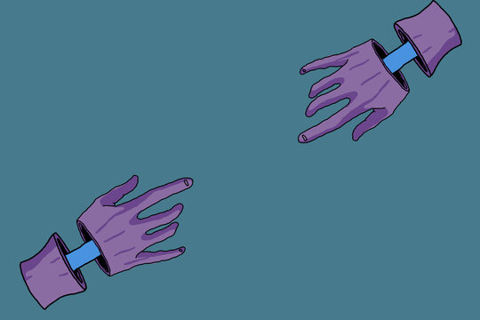 Purple hands on blue background - Blue bone exposed