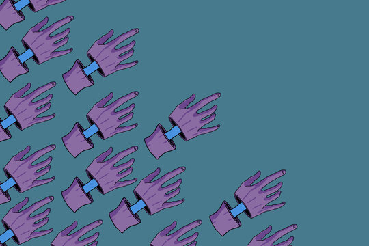 Purple hands with Blue bone exposed - copy space