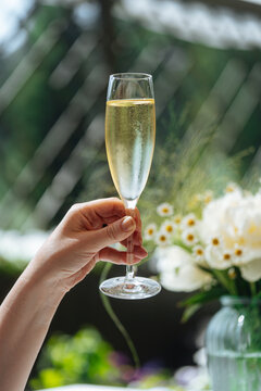 Woman cheering up with glass of wine