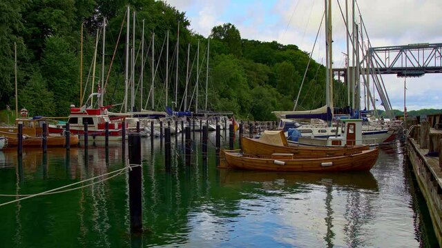 Kongebroen small marina with moored boats. Middelfart, Funen, Denmark, Europe
