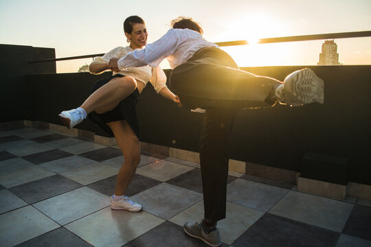 Couple doing charleston swing dance