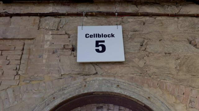 Sign for cellblock 5 at Eastern State Penitentiary.