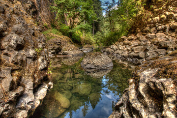 Naklejka na ściany i meble Abiqua Creek pools just below Abiqua Falls in Northern Oregon, Pacific Northwest