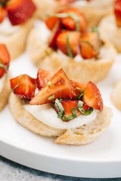 Strawberry basil bruschetta closeup