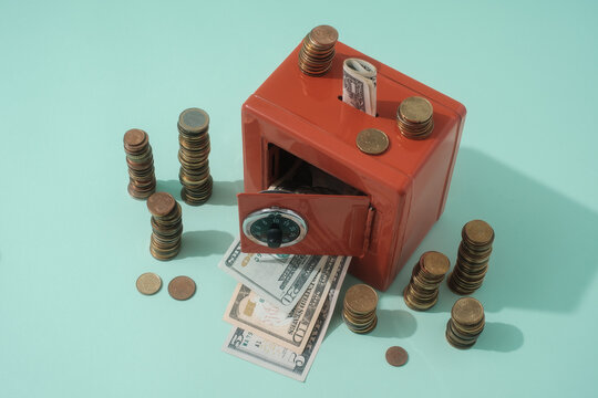 Money In The Red Safe Currency Concept