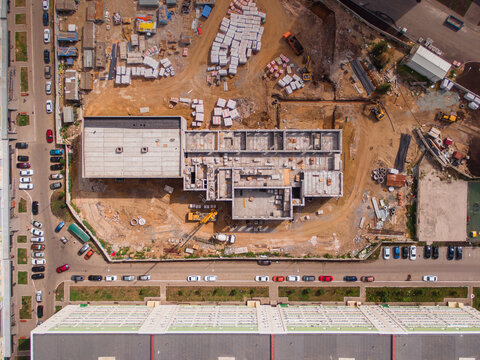 Drone overhead view of a condominium building