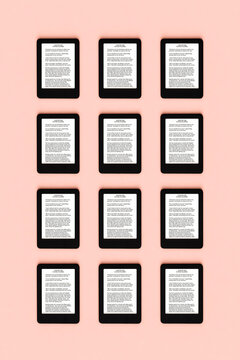Ebook Reader organized on pink background