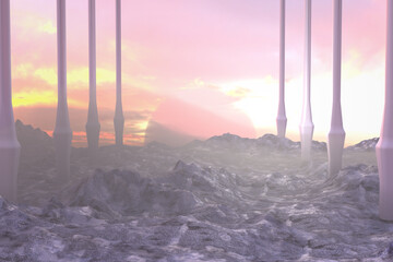 Alien Planet with Rocks and sunset