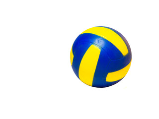 Rubber ball for playing on a white background. Yellow-blue ball
