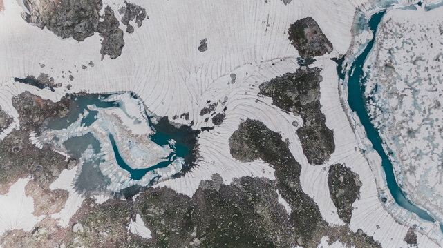abstract aerial landscape: lake covered with ice
