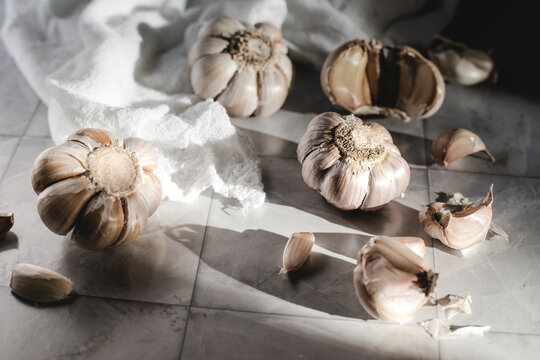 Garlic Cloves on White Background