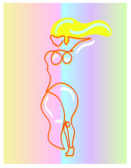 One line drawing of standing nude woman.
One continuous line drawing of standing naked woman.