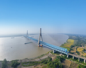 aerial view Anqing railway bridge on Yangtze river