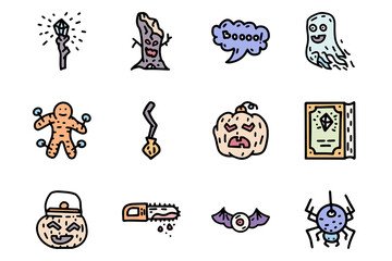 Halloween accessory color vector doodle simple icon set