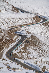 winding road in snow mountains