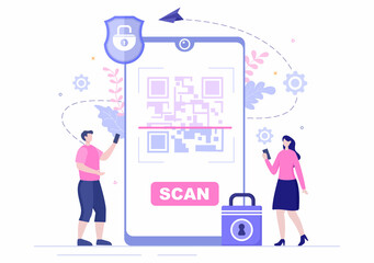 QR Code Scanner for Online Payment, Electronic Pay and Money Transfer on Smartphone with App in Hand. Background Vector Illustration