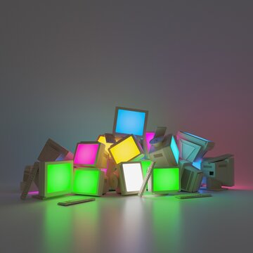 Colourful glowing computer monitors