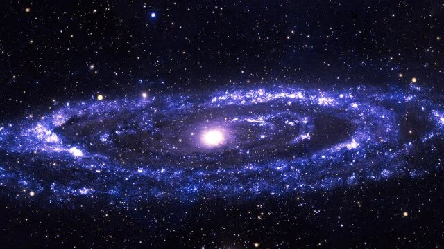 nterstellar space travel universe to the M31 Spiral Galaxy. Messier 31 is the largest galaxy in the M81 Group. 4K 3D Outer Space exploration abstract background concept. Elements furnished by NASA.

