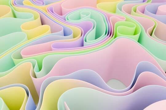 Abstract ribbons pastel 3D rendering