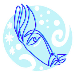 One line drawing of woman face in winter.
One continuous line drawing of winter and snow concept.