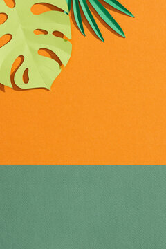 A floral tropical leaf is cut from paper green.