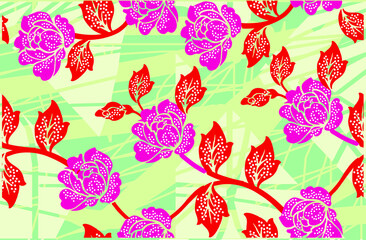 Indonesian batik motif with a very distinctive Rose plant pattern. Exclusive vector for design