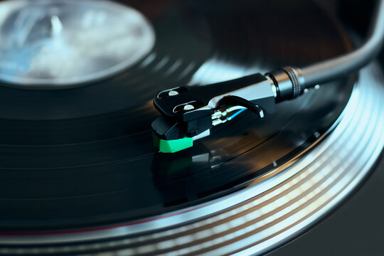Vinyl record playing on turntable