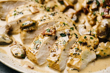 Sliced bacon mushroom chicken breast