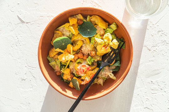 Roasted chickpea salad with roasted zucchini