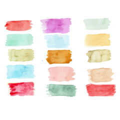 Collection Color highlight stripes, banners drawn with watercolor and brush . colorful watercolor background. real watercolor. hand drawn elements for design. Isolated on white background.vector 
