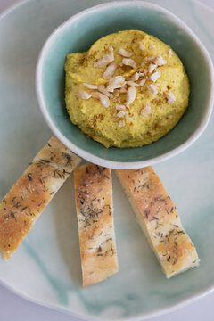 Pate Veggie focaccia with Raz , Hanout and Mutabal
