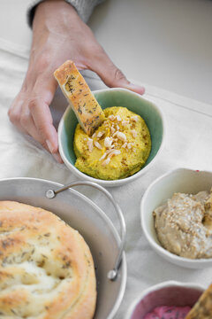 Pate Veggie focaccia with Raz , Hanout and Mutabal