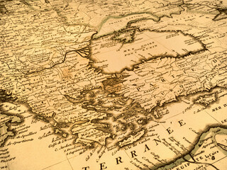 アンティークの世界地図　ギリシャとトルコ