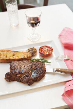 Steak and red wine glass