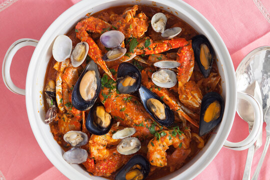 Shrimp, mussels clams and crab soup.