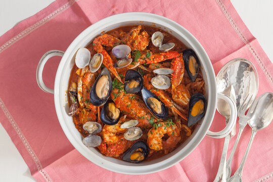 Shrimp, mussels clams and crab soup.