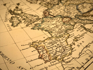 Fototapeta na wymiar アンティークの世界地図　イベリア半島