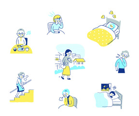 体調不良の女性　さまざまなシーン　セット