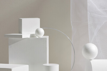 cube podiums in white background with ball