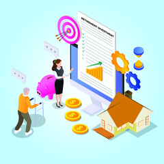 Retirement plan for elderly 3d isometric vector illustration concept for banner, website, landing page, ads, flyer template