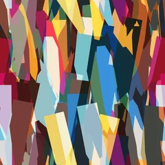 Stof per meter Kleurrijk Naadloze funky expressieve en energieke papier uitgesneden collage oppervlaktepatroon ontwerp om af te drukken. Hoge kwaliteit illustratie. Surrealistisch en dramatisch levendig stijlvol artistiek grafisch ontwerp. Vreemde geocamouflage.