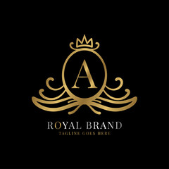 letter A royal crest vector logo design for vintage brand and beauty care initial