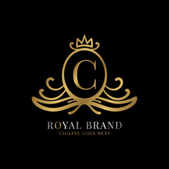 letter C royal crest vector logo design for vintage brand and beauty care initial