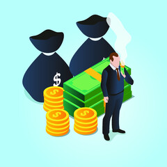 Millionaire with stack of money 3d isometric vector illustration concept for banner, website, landing page, ads, flyer template