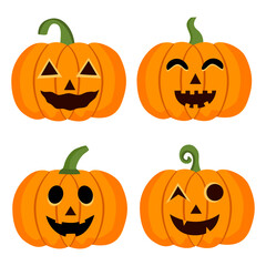 Collection of Halloween pumpkin in flat design on white background. Happy Halloween set.